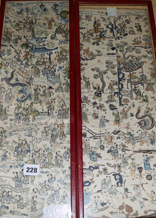 Two Chinese silk panels